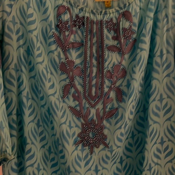 Sigrid Olson Aqua Sea Embroidered Peacock Dress - Picture 2 of 5